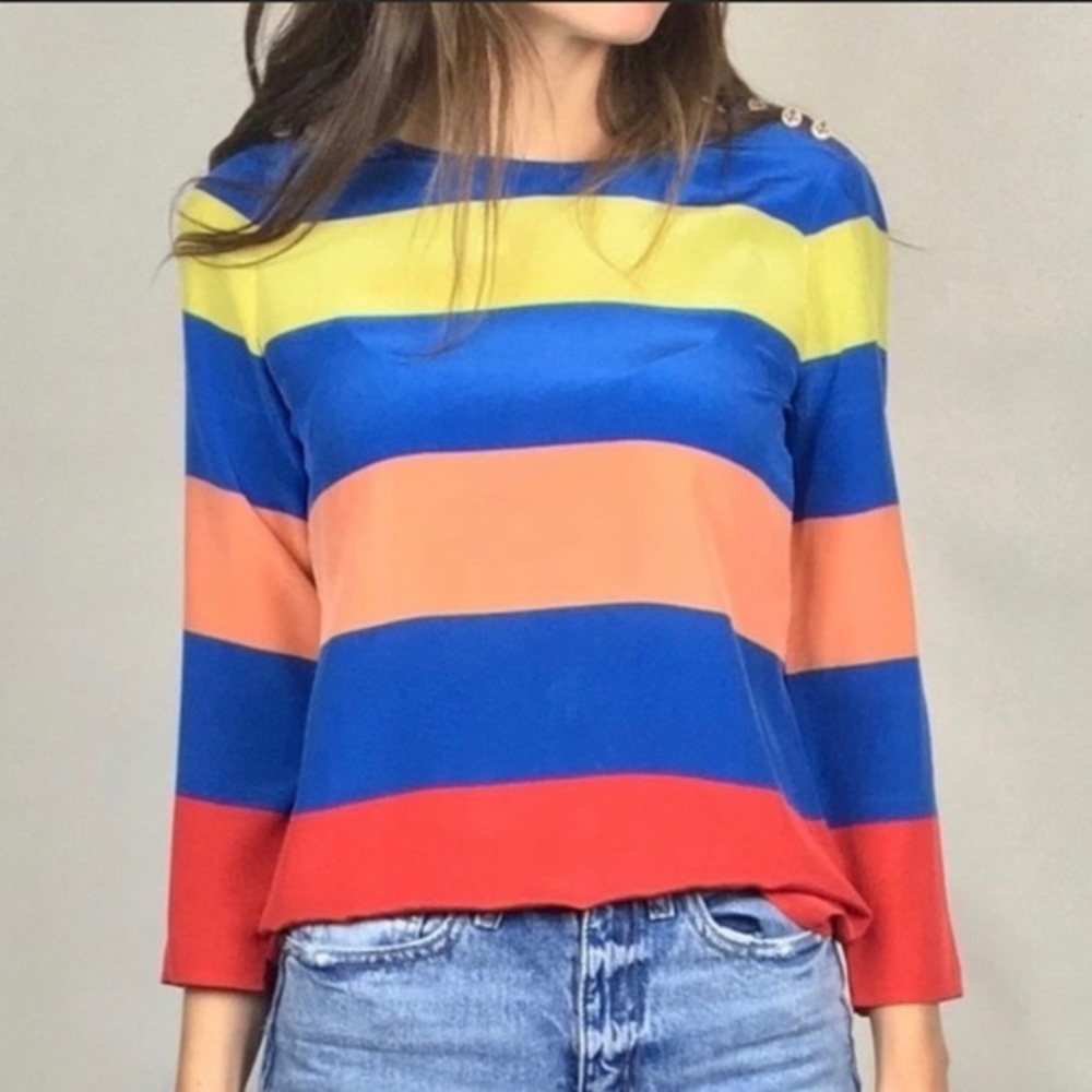 J. Crew JCrew striped silk nautical anchor top blouse 00 xs